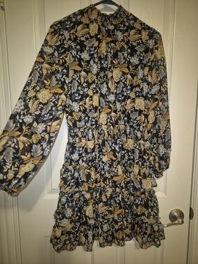 Others Follow Navy Floral Long-Sleeve Ruffled Mini Dress